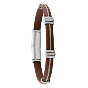 Bracelet "Faro", caoutchouc marron et cable acier, Jourdan