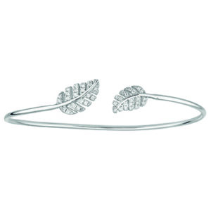 Bracelet Jonc Ouvert Plume Argent et Zirconiums