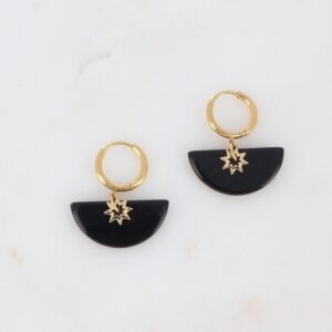 Créoles Dorées, Demi-Lune Onyx et étoile  Ø 1,2 cm. - IKITA