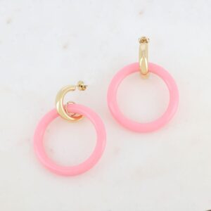 Boucles d'oreilles pendantes rose clair et dorées - IKITA