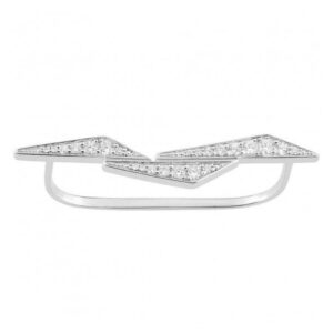 Bague Double doigts, Argent et Zirconiums,  taille 54/56