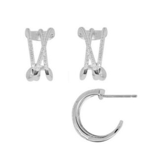 Boucles d'oreilles demi créoles Argent et zirconiums