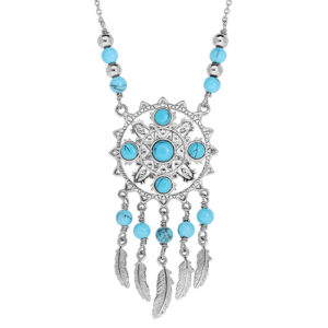 Collier argent Attrape rêve, pierres turquoise