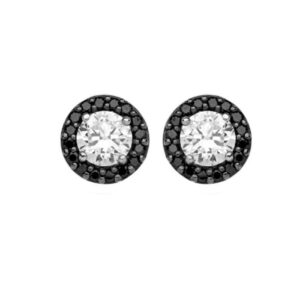 Boucles d'oreilles argent et zirconiums noirs et blancs, 7 mm