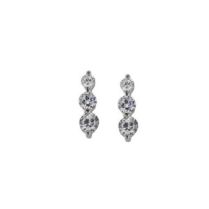 Boucles d'oreilles, Argent et zirconiums, 13 x 3 mm