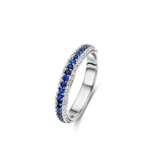 Bague Argent pavage de Zirconiums bleus, Naiomy, taille 56