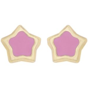 Boucles d'oreilles enfant, or jaune et émail rose Ø 5.5 mm