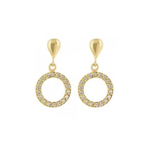 Boucles d'oreilles or jaune, Cercle Ø 8 mm, sertis de zirconiums