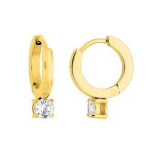 Créoles acier doré, pampilles zirconiums 4 mm