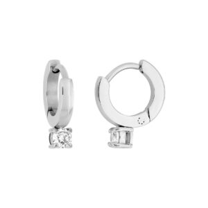 Créoles acier, pampille zirconium 3 mm