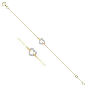 Bracelet Or Coeur et zirconiums