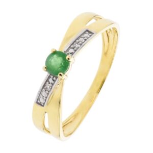 Bague Or jaune Emeraude et Diamants, taille 54