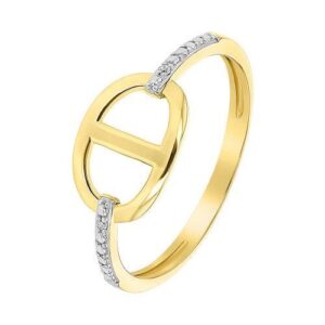 Bague Or Jaune, motif maille marine et diamants, taille 54