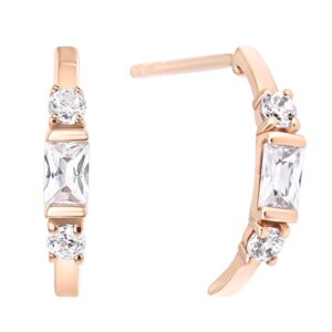 Demi créoles Or Rose, Zirconiums baguette