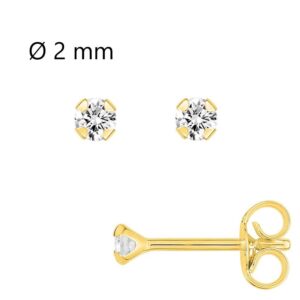 Boucles d'oreilles,  Or jaune 750/000 et Zirconiums Ø 2 mm