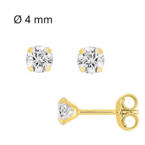 Boucles d'oreilles Or jaune 750/000 et Zirconiums Ø 4 mm