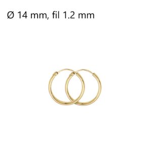 Créoles Or jaune 750/000,  fil rond 1.2 mm Ø 14 mm