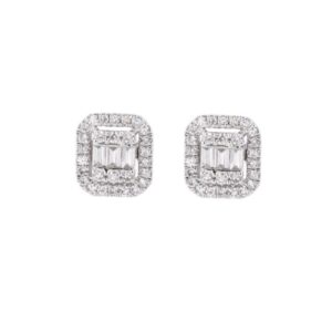 Boucles d'Oreilles Or Blanc et Diamants Baguette