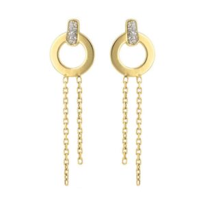 Boucles d'oreilles chainette, Or jaune et Glitter, 7 x 20 mm