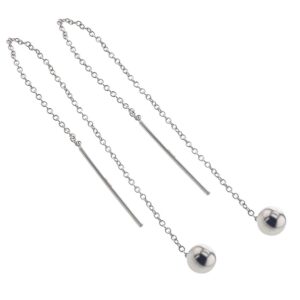 Boucles d'oreilles Argent boules 5 mm, sur chaine 6.5 cm mi hauteur