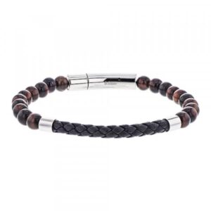 Bracelet cuir tressé et Oeil de Tigre, Harvey Stone