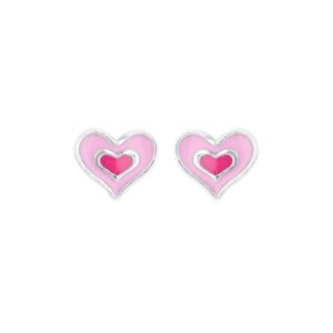 Boucles d'Oreilles enfant Coeur émail rose, 6 mm