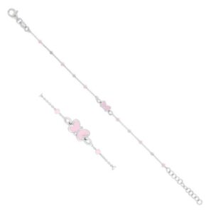 Bracelet enfant argent, Papillon rose