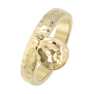 Bague plaqué or martelée 4 mm, pampille jeton 7 mm, Anamila