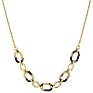 Collier Acier doré et anneaux en résine "écaille de tortue"