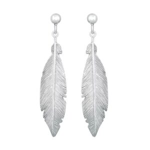 Boucles d'oreilles Argent, motif Plumes 48 mm