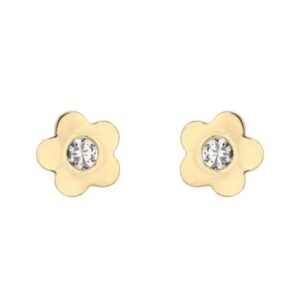 Boucles d'oreilles enfant, Or jaune et Zrconiums, motif Fleur 4 mm