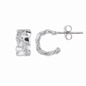 Boucles d'oreilles argent, 1/2 créoles, zirconiums