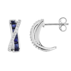 Demi créoles Or blanc, Saphirs et Zirconiums