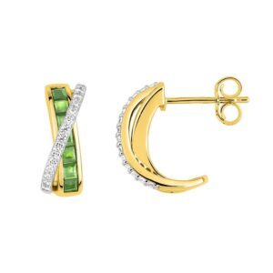 Demi créoles Or jaune, Emeraude et Zirconiums