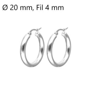 Créoles Argent, Fil rond 4 mm, Ø 20 mm