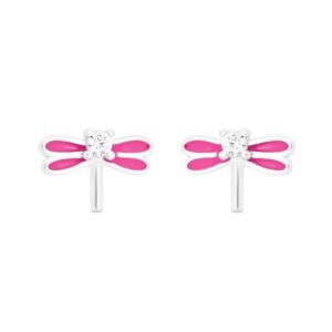 Boucles d'oreilles Argent et Zirconiums,  Libellule 7 x 9 mm