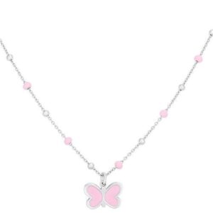 Collier enfant argent, papillon rose