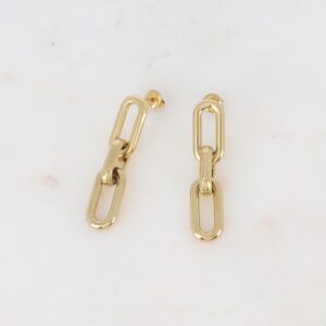 Boucles d'oreilles acier doré avec 3 anneaux lisses, 10 x 45 mm, IKITA