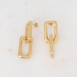 Boucles d'oreilles,acier doré avec 2 anneaux rectangulaires lisses 17 x 49 mm