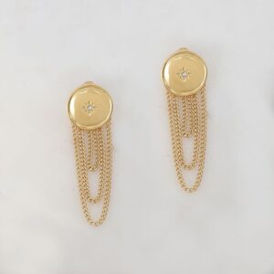 Boucles d'oreilles acier doré et strass, 63 x 20 mm, IKITA