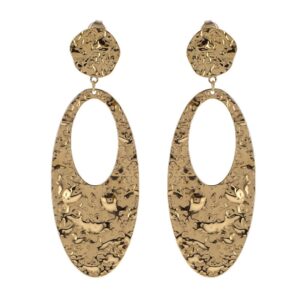 Boucles d'oreilles acier doré martelées 78 x 23 mm, IKITA