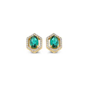 Boucles d'Oreilles losange Argent doré, Zirconium vert, Naiomy