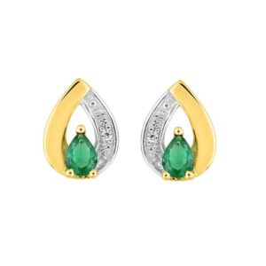 Boucles d"oreilles plaqué or 6 x 9 mm, zirconiums verts