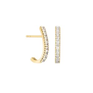 Demi créoles 10 x 2 mm, or jaune et zirconiums