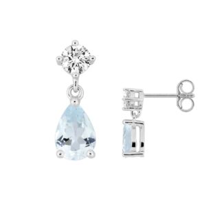 Boucles d'oreilles or blanc, aigue marine et zirconium