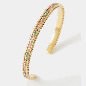 Bracelet jonc acier doré et cuir imprimé "Tuesday Flowerprint",
