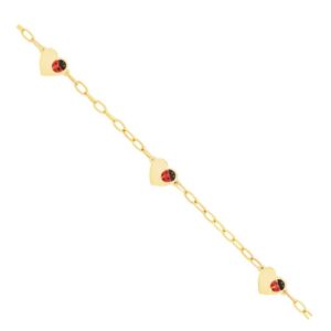 Bracelet enfant or jaune, Coeur et Coccinelles émaillées