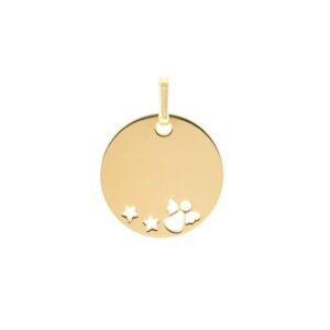 Pendentif Or jaune ajouré,  Ange et Étoiles