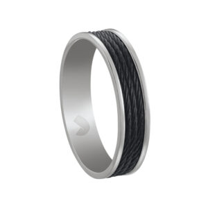 Bague "Golet" acier  et cables acier noirs, Jourdan