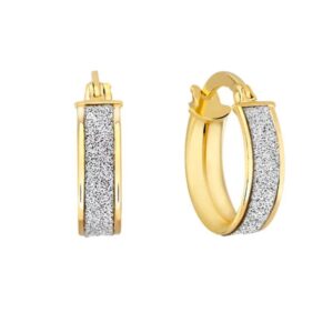 Créoles Or Jaune, Ø 12 mm x 4.5 mm, Glitter argenté pailleté